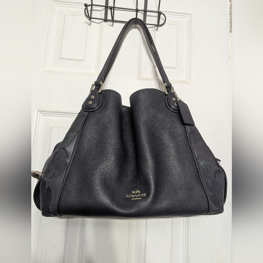 Coach Edie Black Pebbled Shoulder Bag